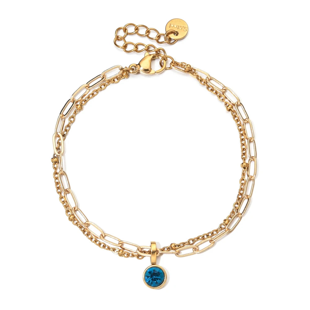 Pulsera doble dorada con piedra natal