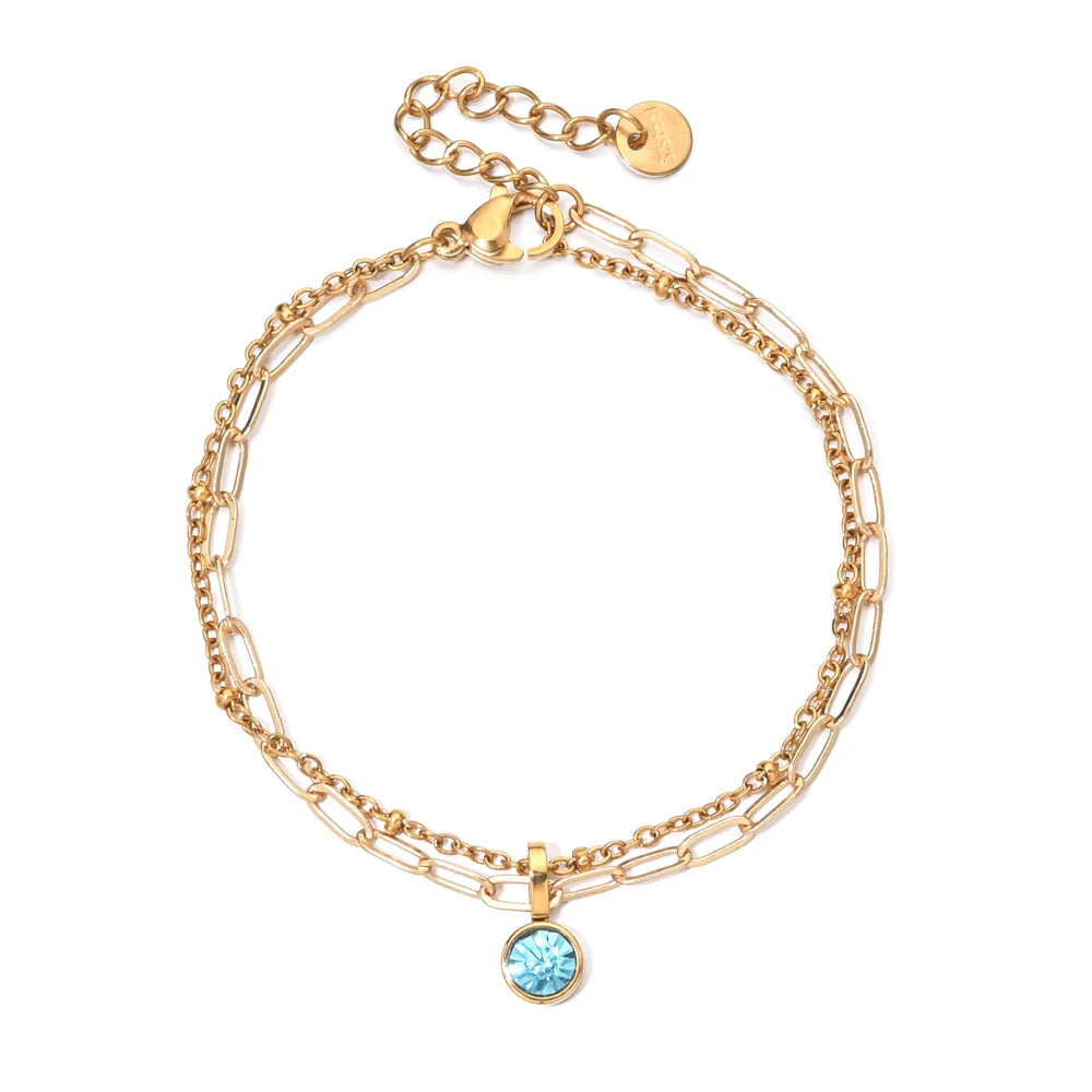 Pulsera doble dorada con piedra natal