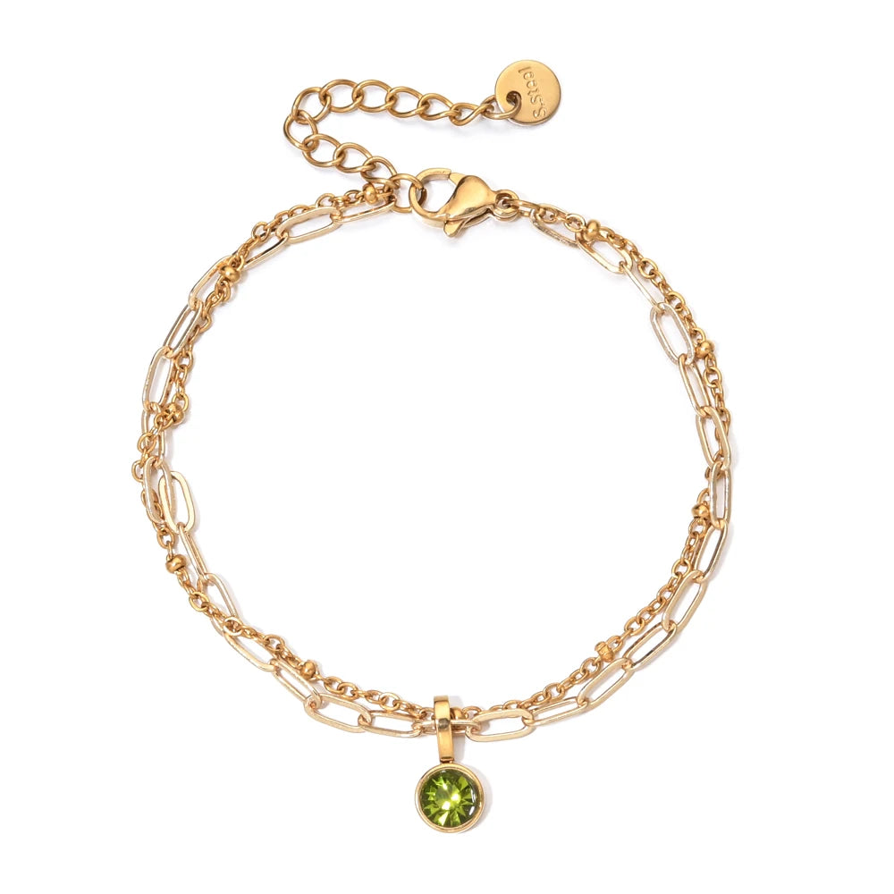 Pulsera doble dorada con piedra natal