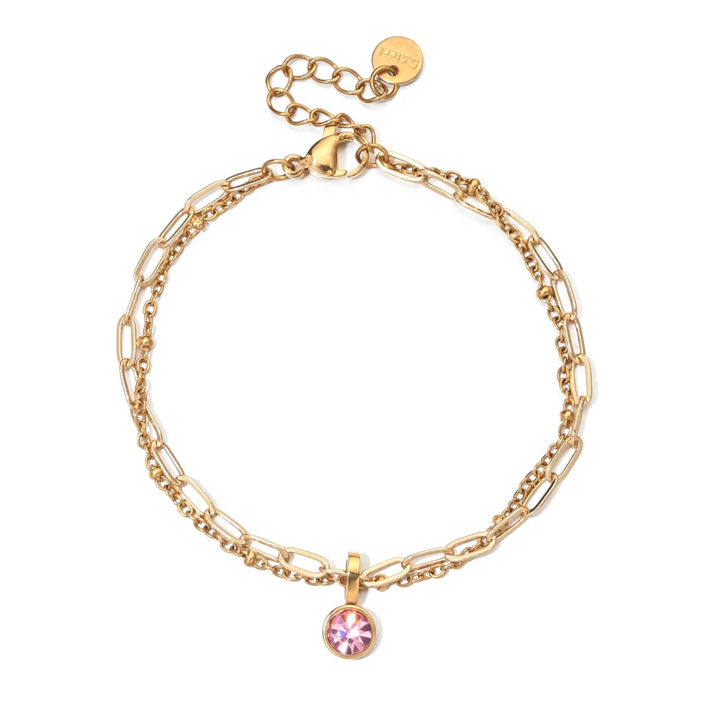 Pulsera doble dorada con piedra natal