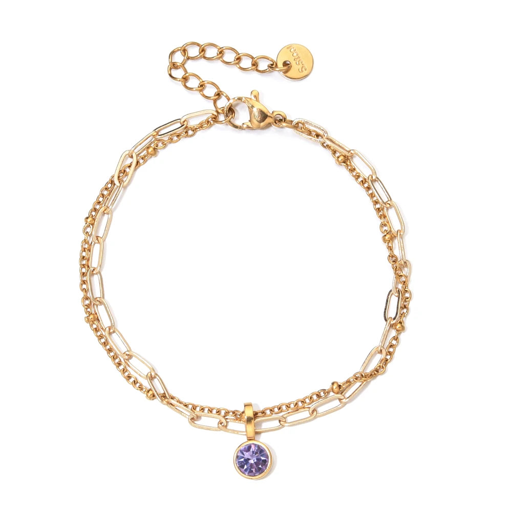 Pulsera doble dorada con piedra natal