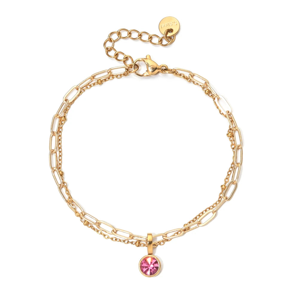 Pulsera doble dorada con piedra natal