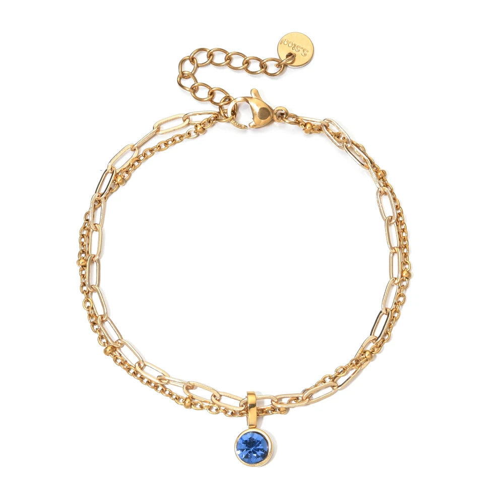Pulsera doble dorada con piedra natal