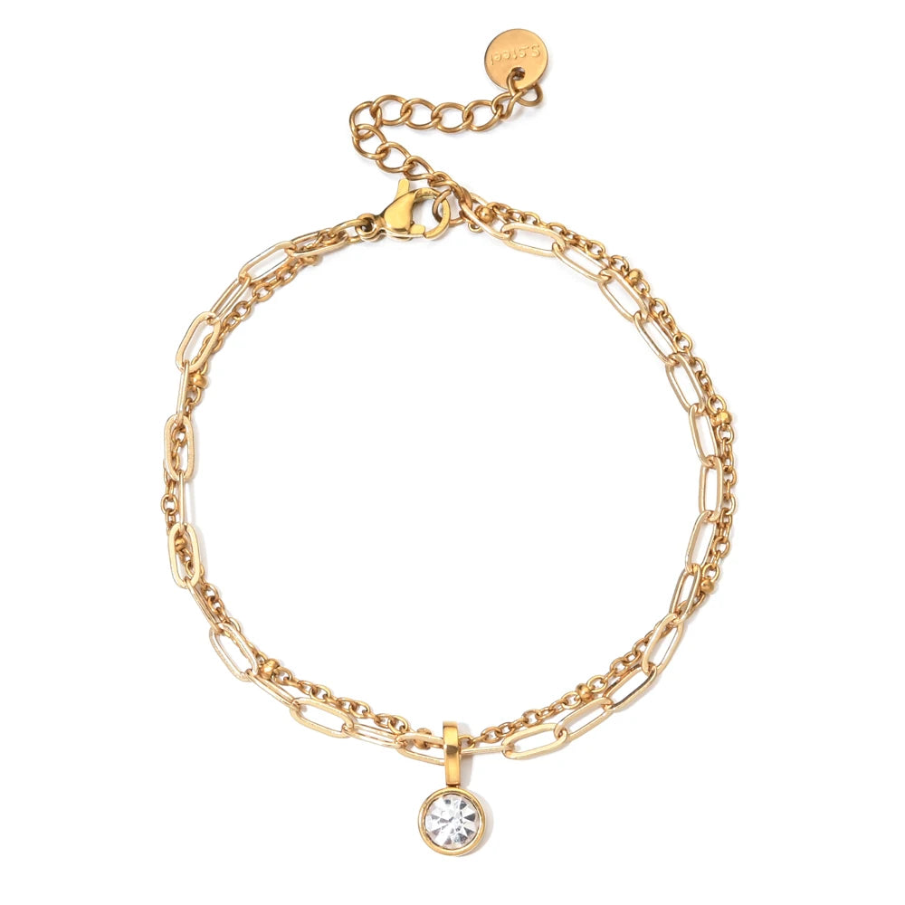 Pulsera doble dorada con piedra natal