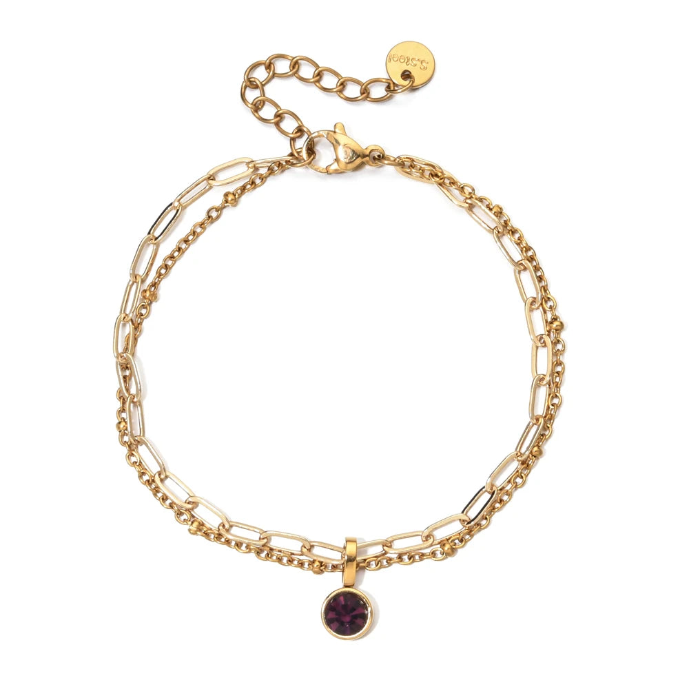 Pulsera doble dorada con piedra natal