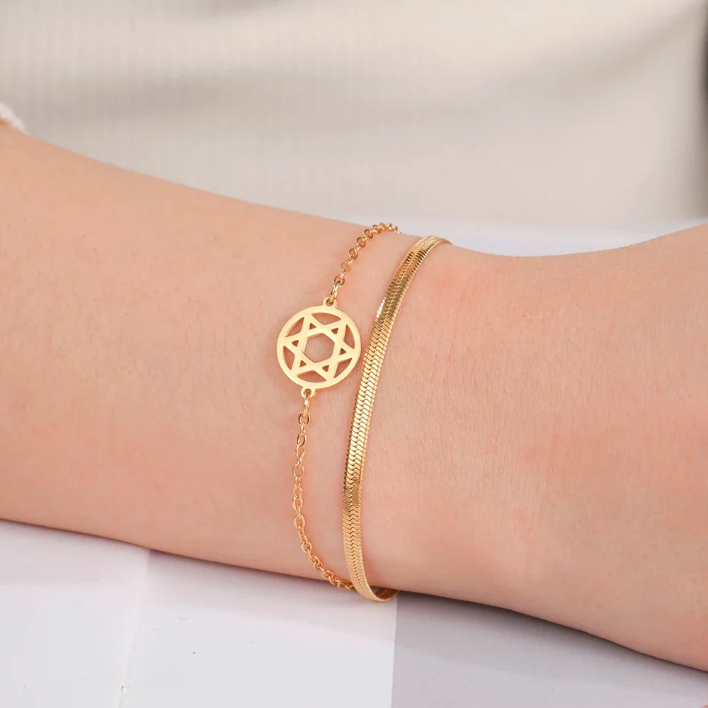 Pulsera doble con la <span data-glossary-id="etoile_de_david">Estrella de David</span> símbolo judío oro