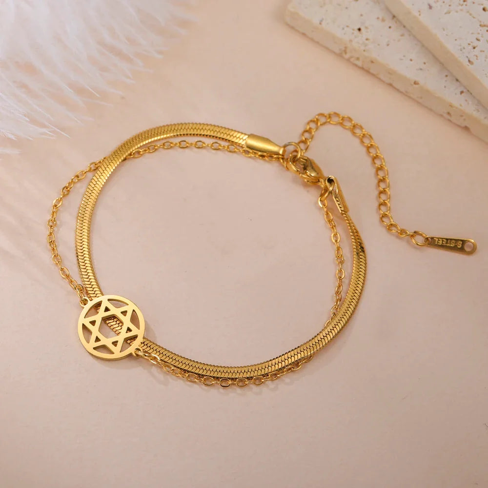 Pulsera doble con la <span data-glossary-id="etoile_de_david">Estrella de David</span> símbolo judío oro