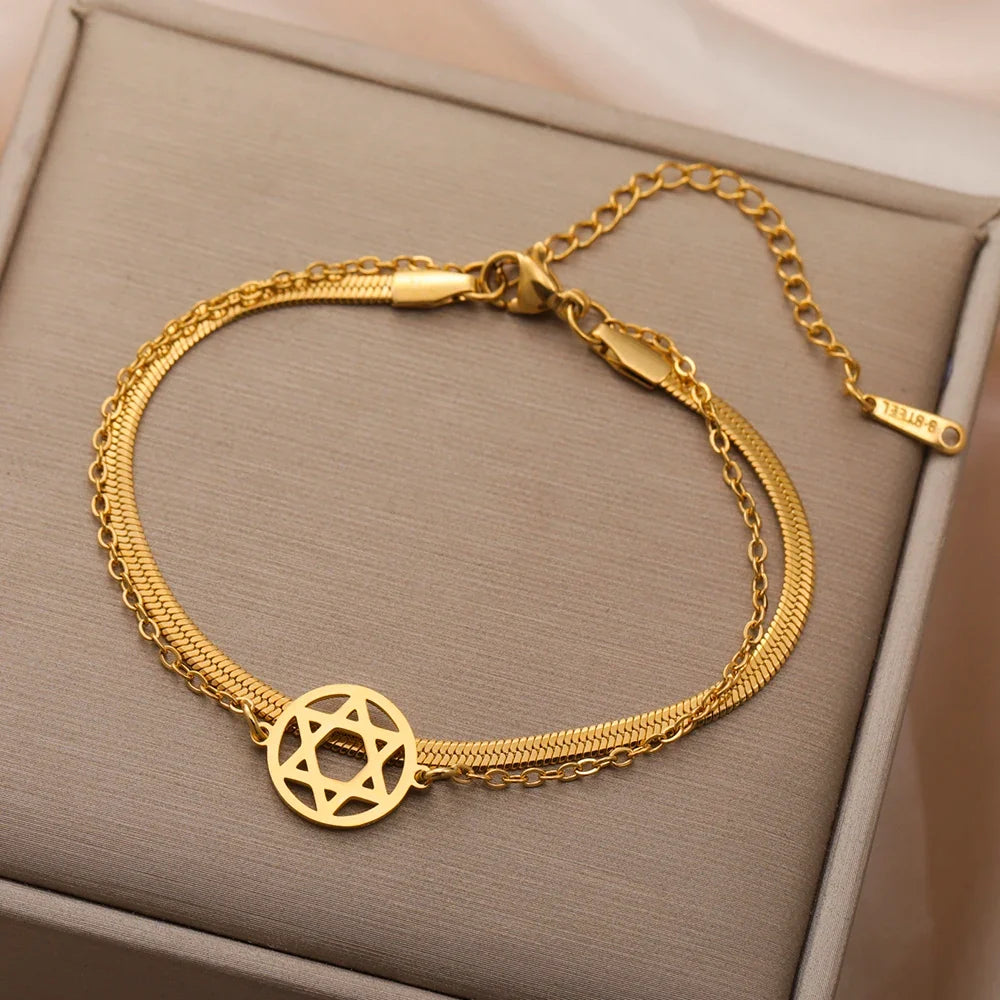 Pulsera doble con la <span data-glossary-id="etoile_de_david">Estrella de David</span> símbolo judío oro