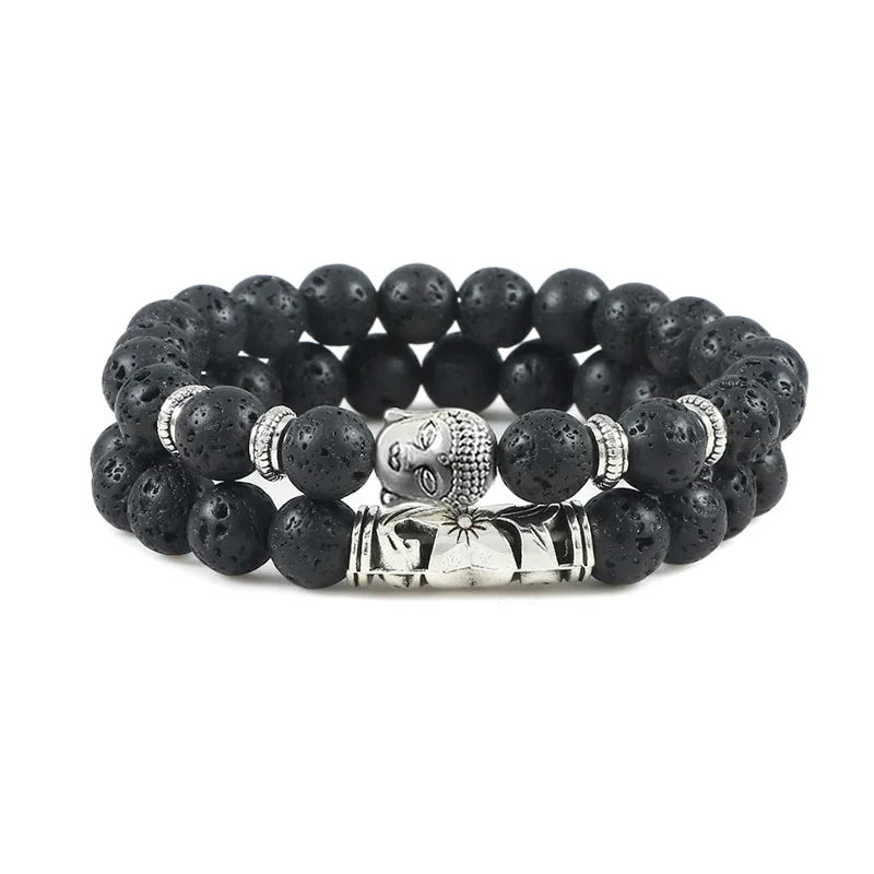 Pulsera Gourmette en Piedras Naturales Budista negro