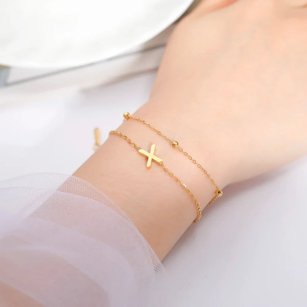 Pulsera de doble inicial oro 