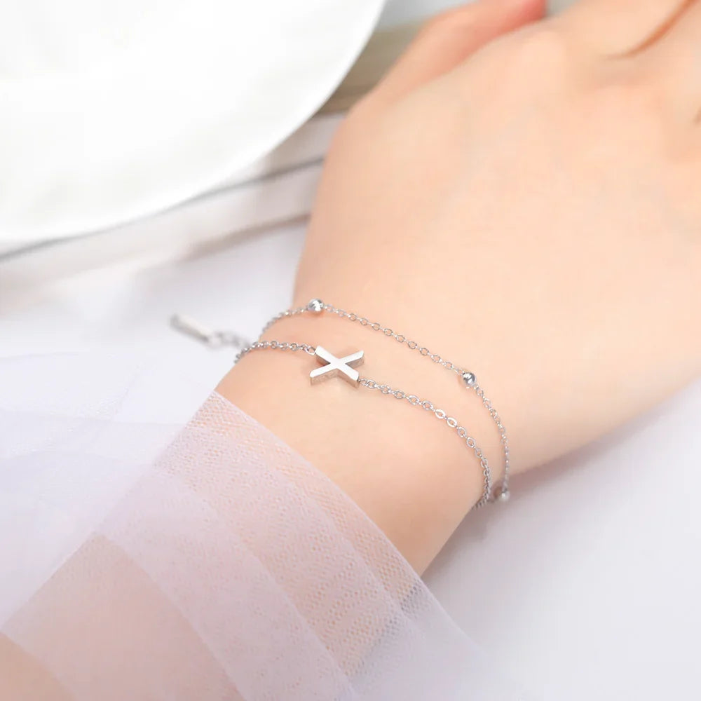 Pulsera de doble inicial plata 