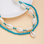Collar doble de concha cauri turquesa