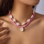 Collar doble de concha cauri rosa
