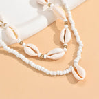 Collar doble de concha cauri blanco