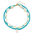 Collar doble de concha cauri turquesa