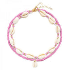 Collar doble de concha cauri rosa
