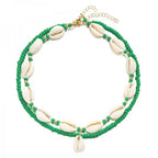 Collar doble de concha cauri verde