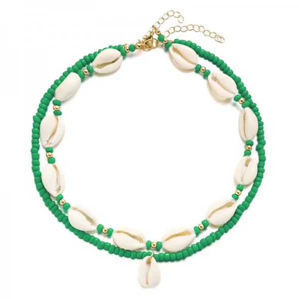 Collar doble de concha cauri verde