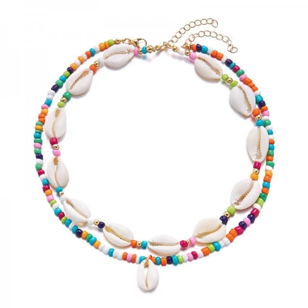 Collar doble de concha cauri multicolor