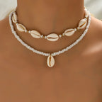 Collar doble de concha cauri blanco