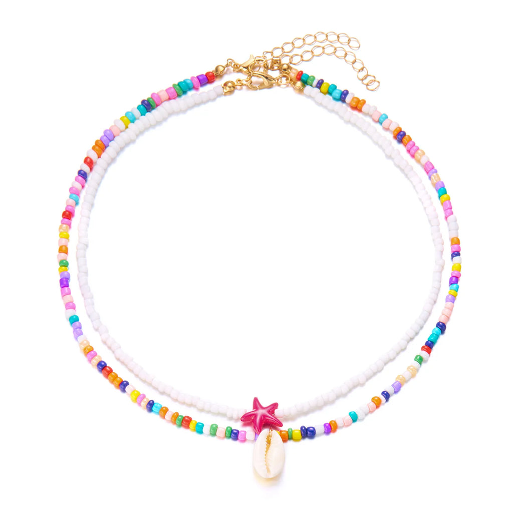 Doble collar de concha y perlas de colores multicolor