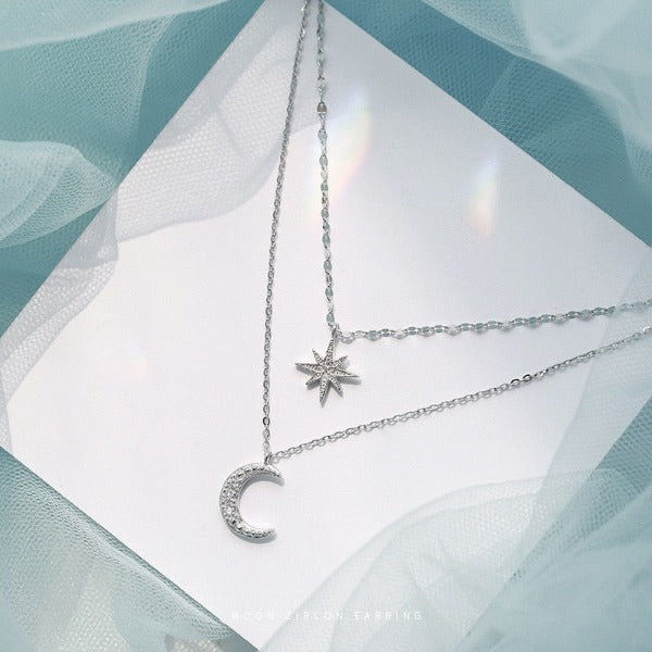 Doble Collar Colgante Luna y Estrella para Mujer