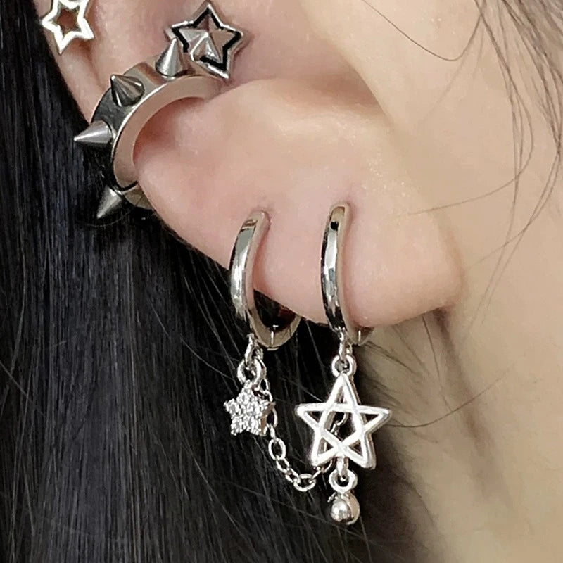 Pendientes dobles de aro con Estrellas de David