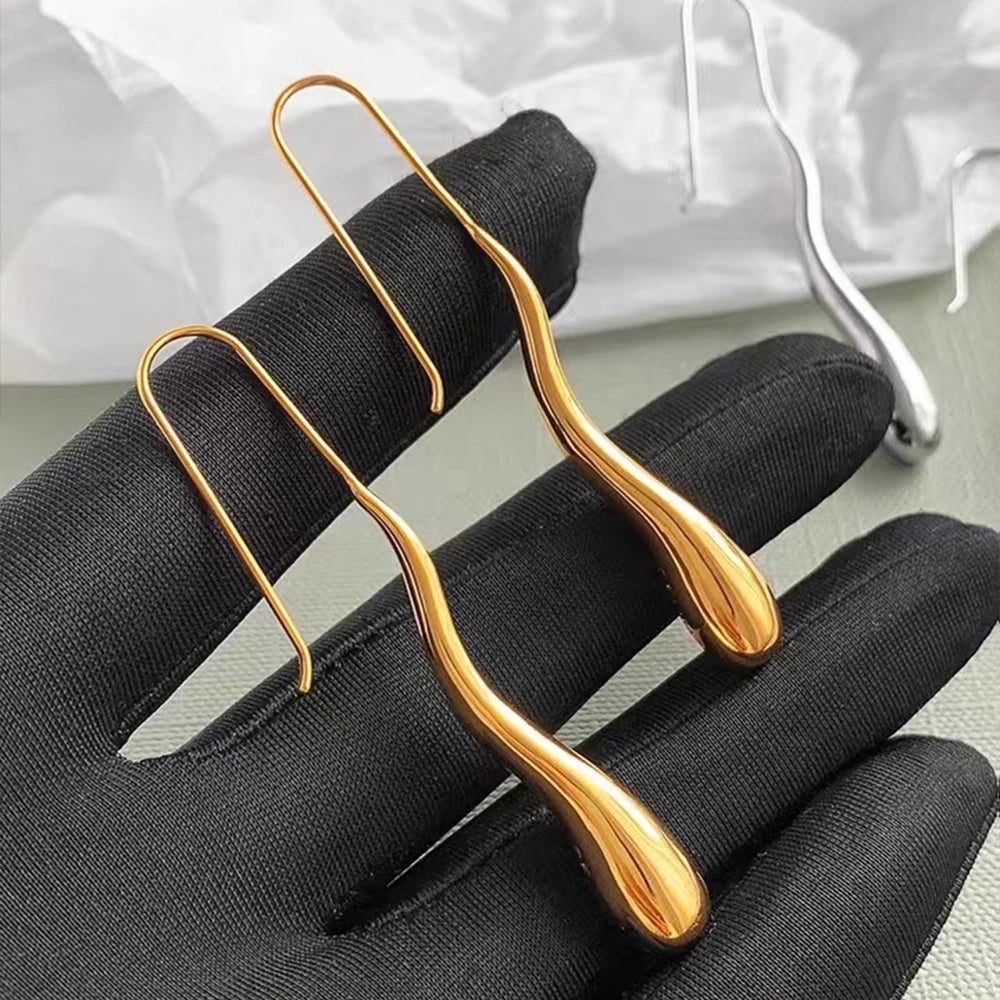 Elegantes Pendientes Colgantes Gota Fina de Agua oro