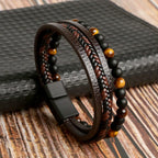 Pulsera para Hombre Ojo de Tigre Pulsera de Cuero marrón y negro