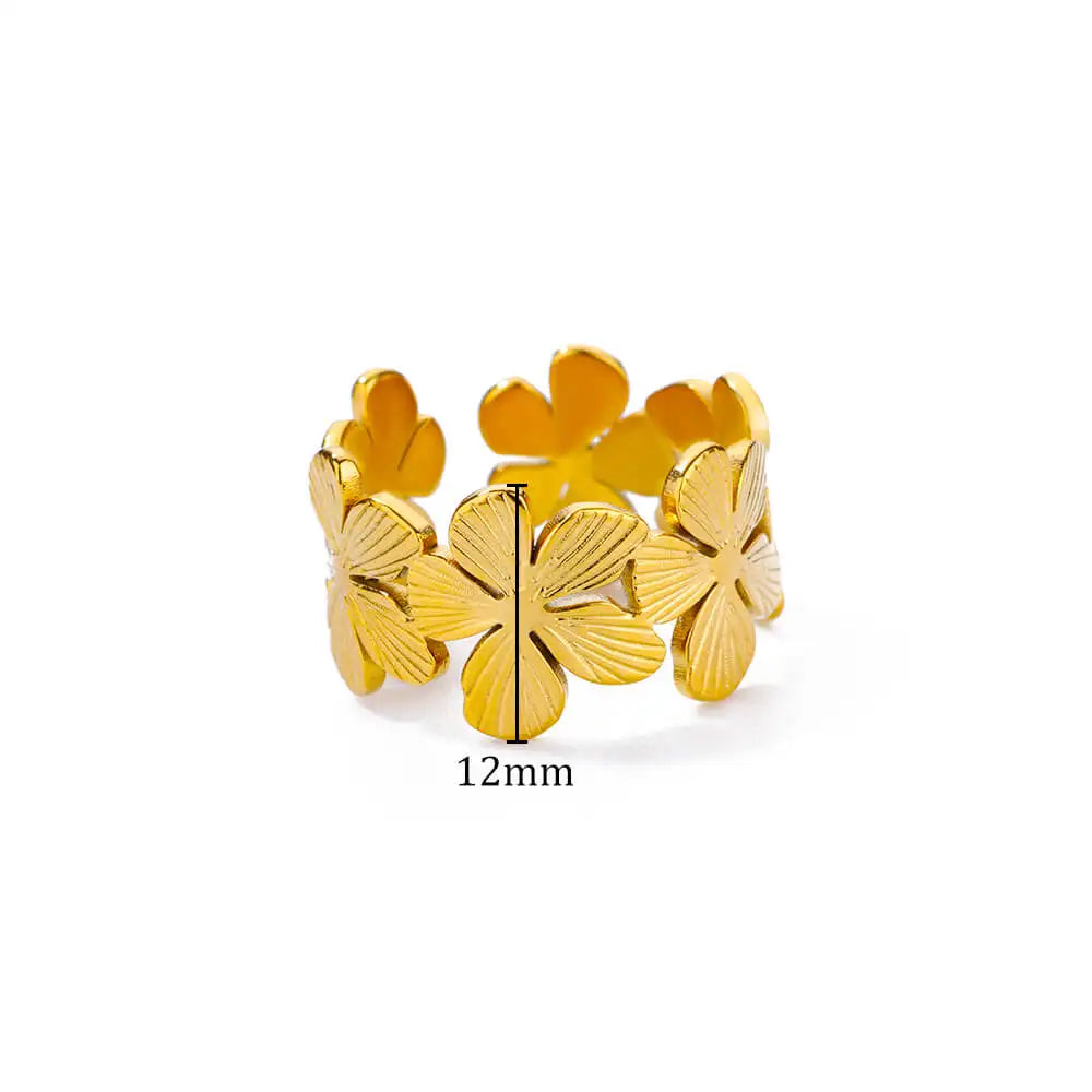 Gran Anillo de Flores de 5 Pétalos Dorados