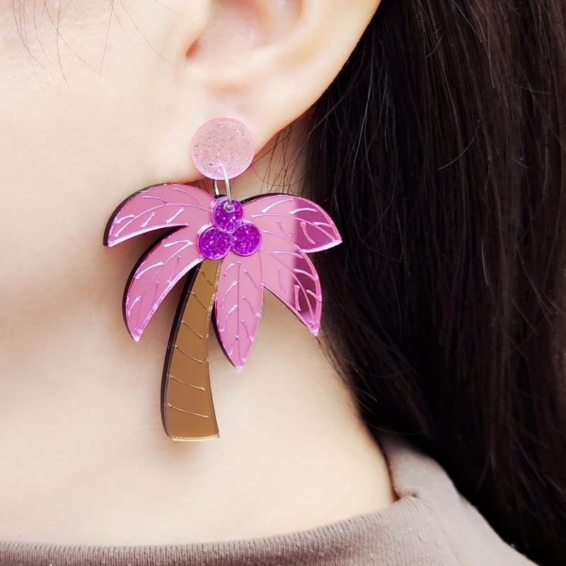 Pendientes grandes de colores palmera rosa
