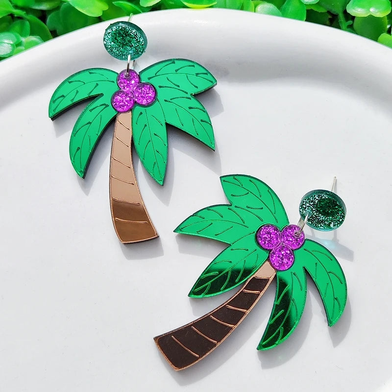 Pendientes grandes de colores palmera verde