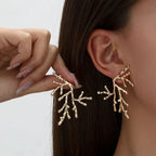 Pendientes grandes de coral para mujer dorados