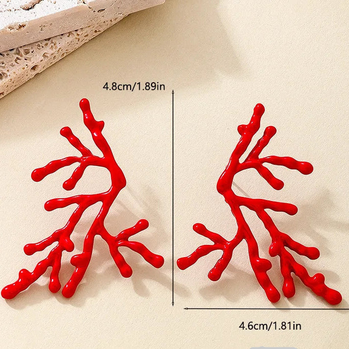 Pendientes grandes de coral para mujer