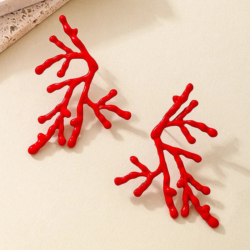 Pendientes grandes de coral para mujer rojos