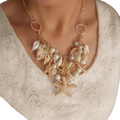 Collar Grande Colgante de Conchas Estrellas de Mar Caracoles y Perlas 