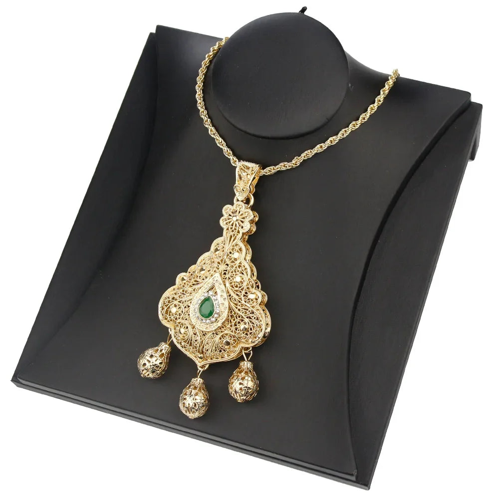 Collar largo con colgante tradicional para boda fiesta árabe verde