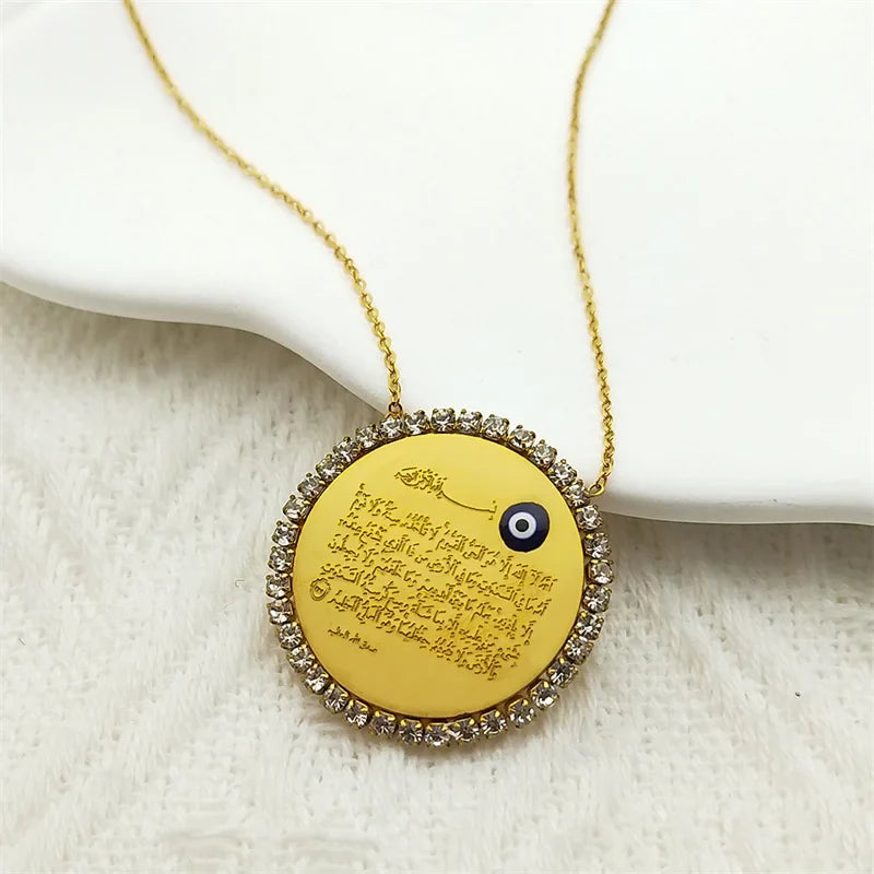 Collar largo para mujer con colgante amuleto Ayatul Kursi árabe islámico musulmán