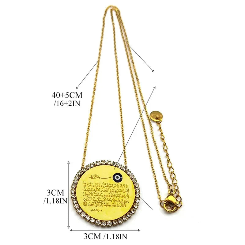 Collar largo para mujer con colgante amuleto Ayatul Kursi árabe islámico musulmán