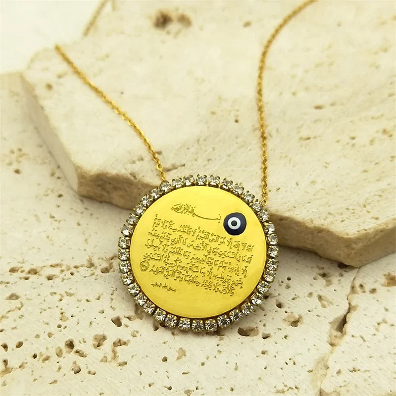 Collar largo para mujer con colgante amuleto Ayatul Kursi árabe islámico musulmán