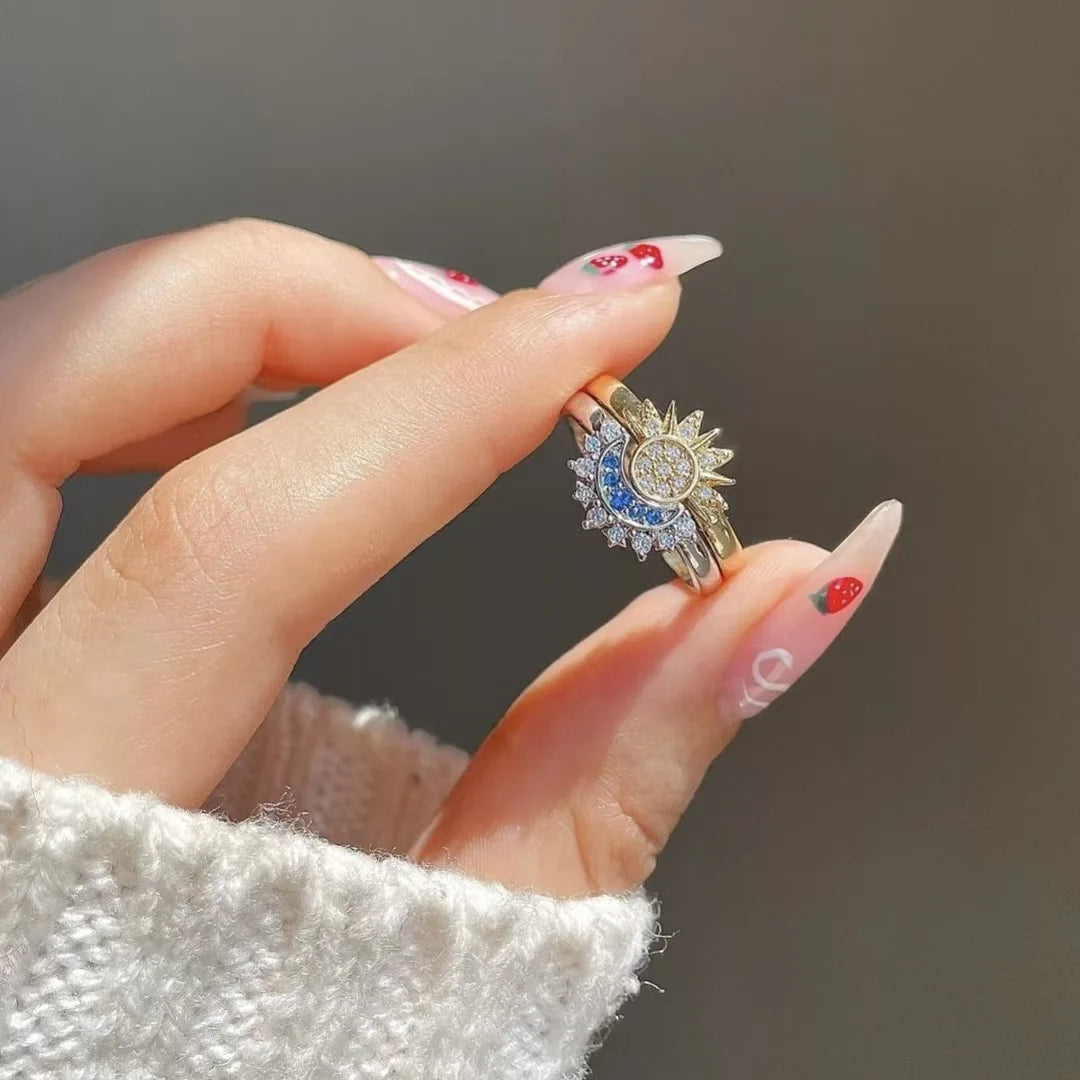 Juego de 2 Anillos Luna o Sol en Circonio para Pareja