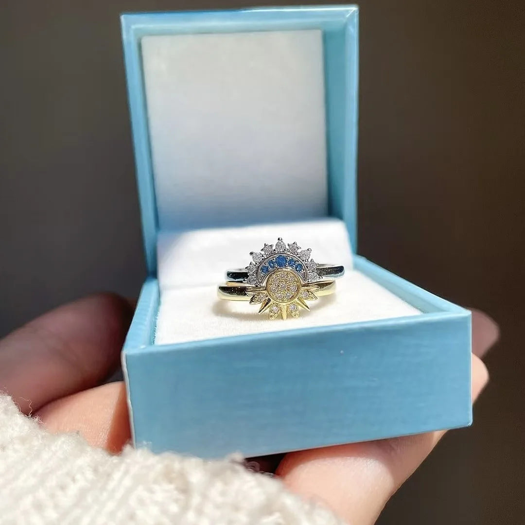 Juego de 2 Anillos Luna o Sol en Circonio para Pareja
