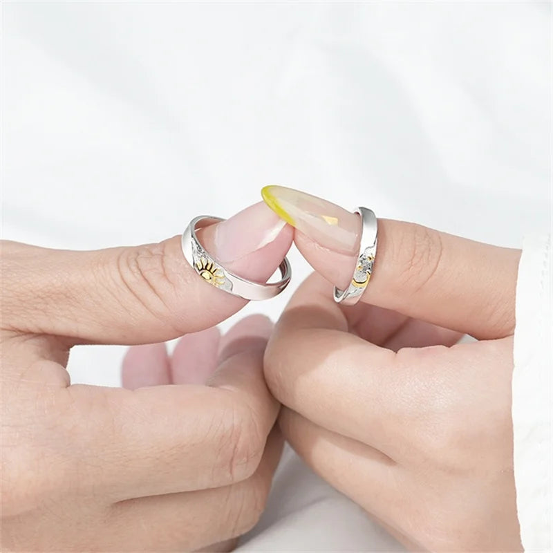 Juego de 2 Anillos para Parejas Anillo Luna y Sol de Circonio