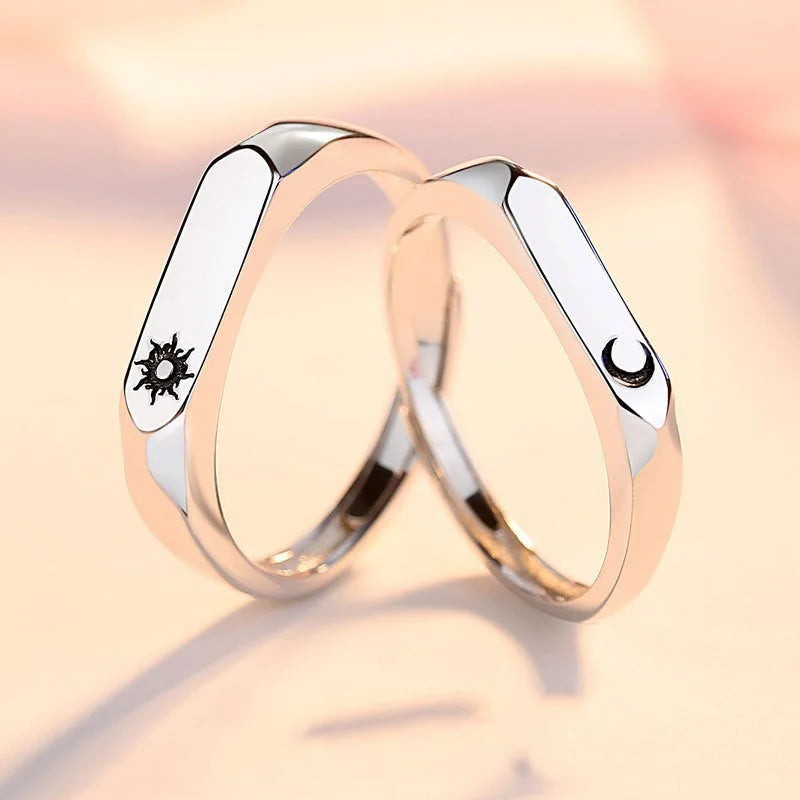 Juego de 2 Anillos para Parejas Anillo Sol y Luna Romántico