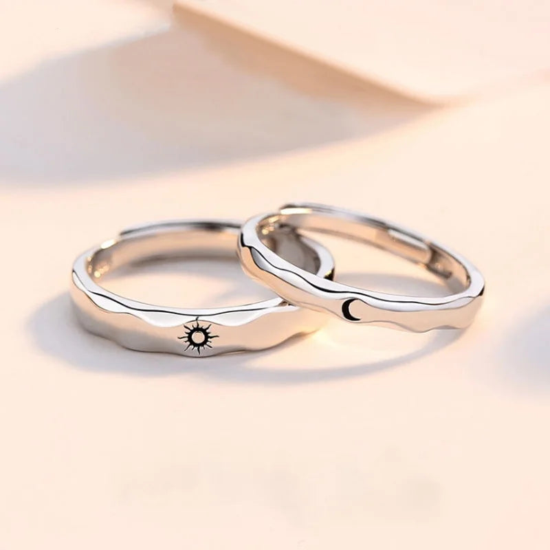Juego de 2 Anillos para Parejas Anillo Sol y Luna Romántico