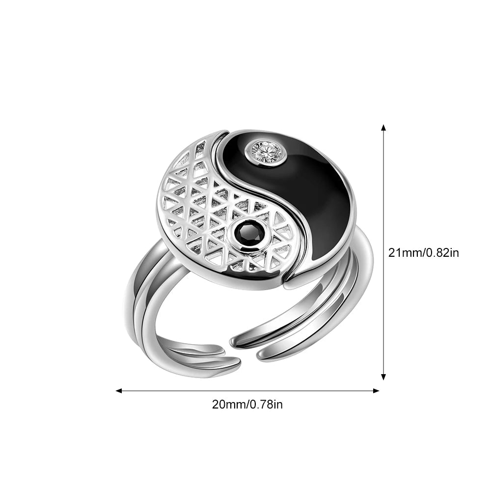 Juego de 2 Anillos Yin Yang con Circonio
