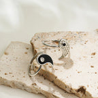 Juego de 2 Anillos Yin Yang con Circonio