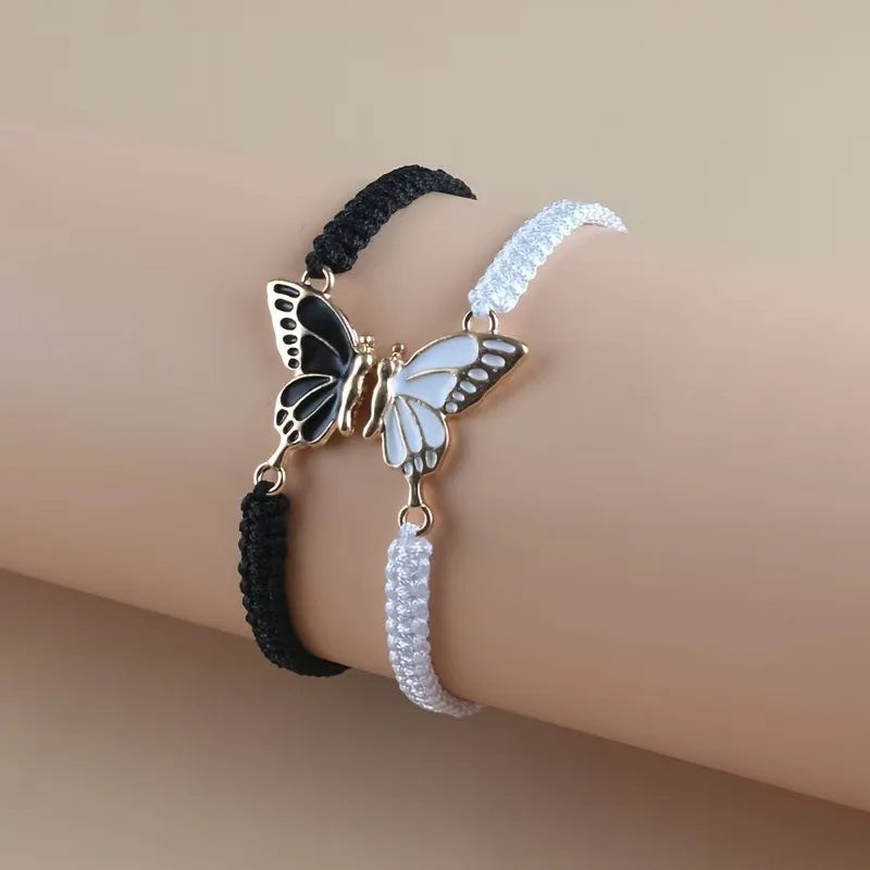 Juego de 2 Pulseras Ala de Mariposa para Mejores Amigos negro y blanco