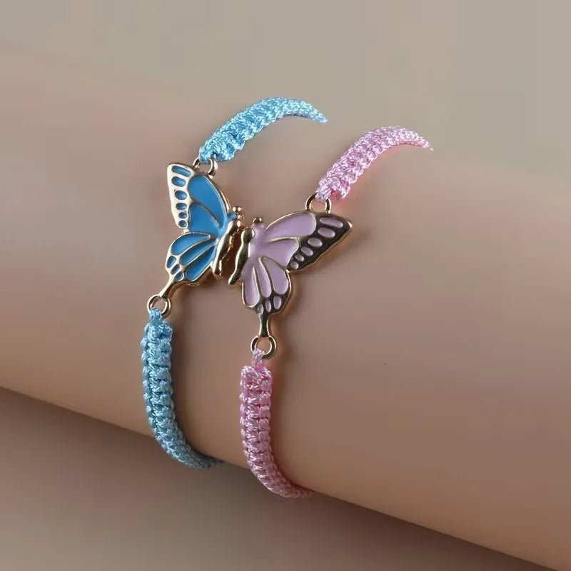 Juego de 2 Pulseras Ala de Mariposa para Mejores Amigos azul y rosa