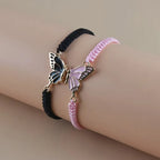 Juego de 2 Pulseras Ala de Mariposa para Mejores Amigos negro y rosa